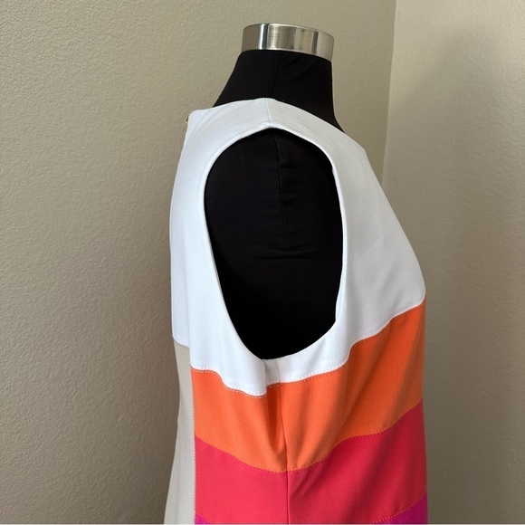 Calvin Klein Striped Color Block Sheath Sleeveless Orange Pink Midi Dress - Picture 6 of 12